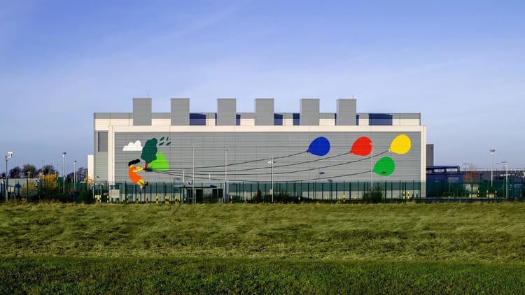 An image on a data centre with art on the side in Google colours