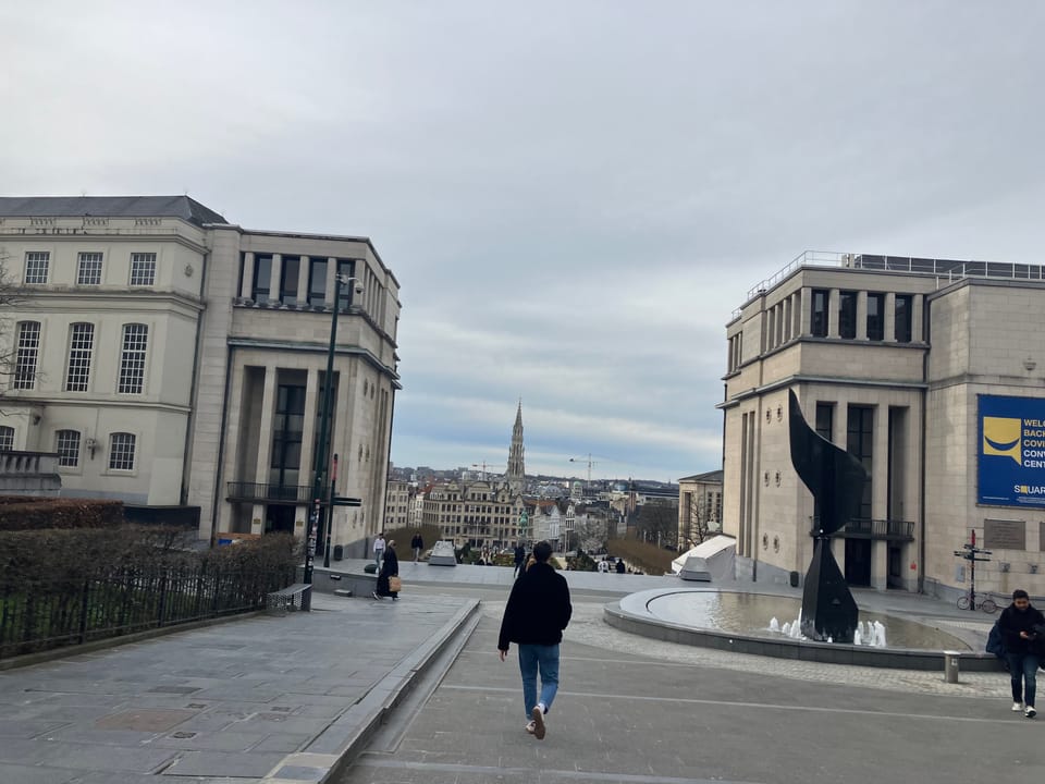 A photo of a street in Brussels, including some street art